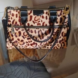 Aimee Kestenberg Leather Bag with Black Accents And Leopard Print